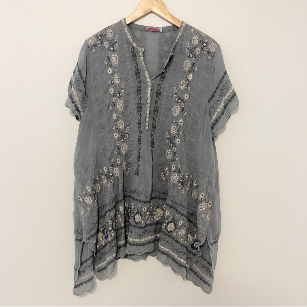 Johnny Was Embroidered floral tunic top grey XL - Picture 1 of 7